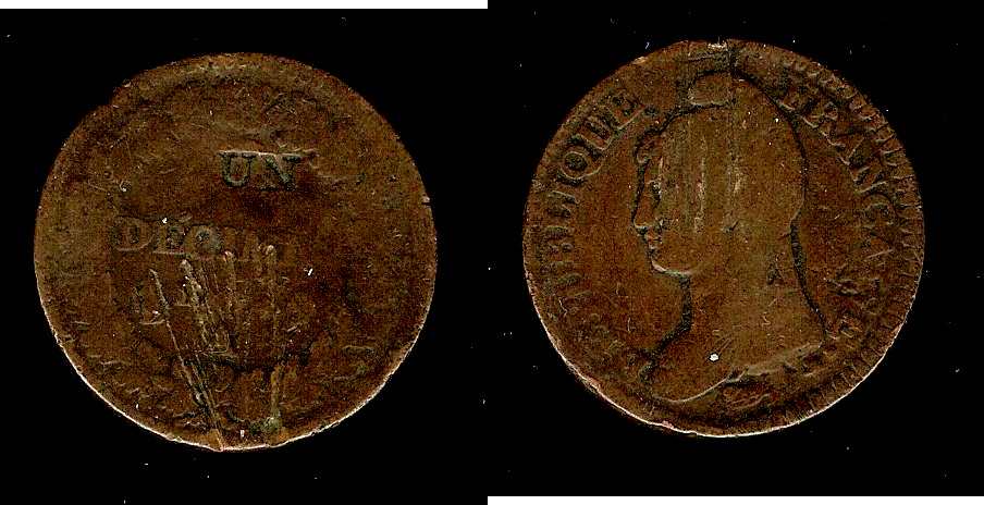 Un décime Dupré, modification du 2 décimes 1797 Paris B